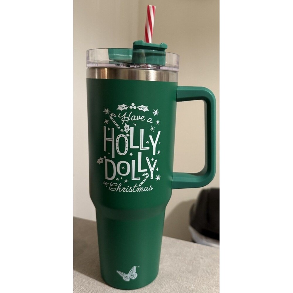NEW Dolly Parton 40oz Stainless Steel Tumbler HAVE A HOLLY DOLLY CHRISTMAS Green